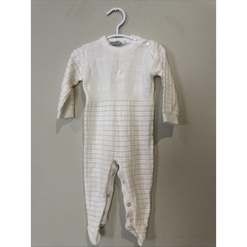 Friedmanit 3-6 Months Baby Romper Footie White Knit Buttons Vintage